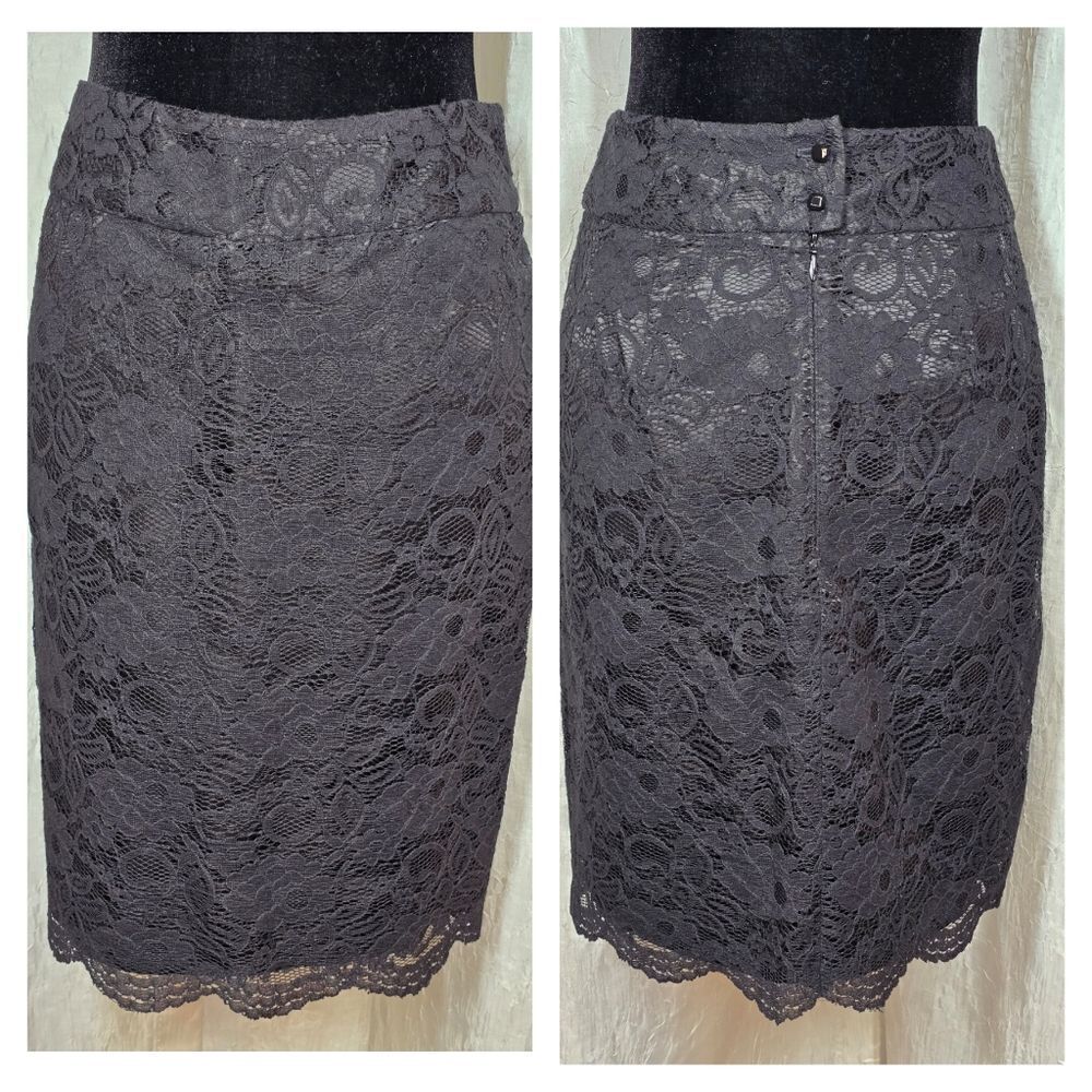 Banana Republic Black Two Tone Floral Lace Pencil Skirt